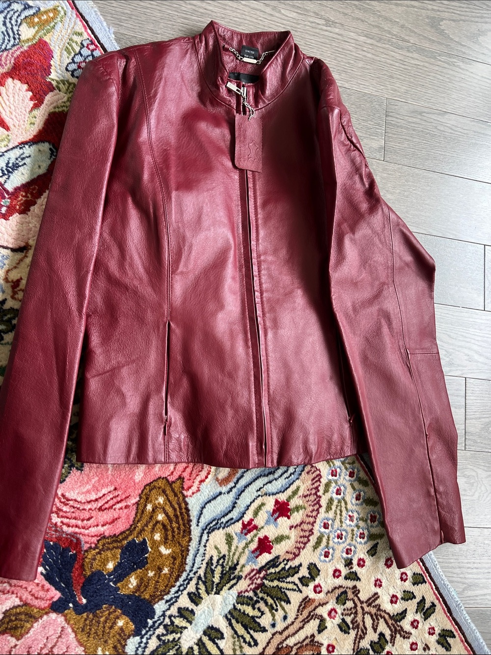 Women's Burgundy Leather Zip Jacket